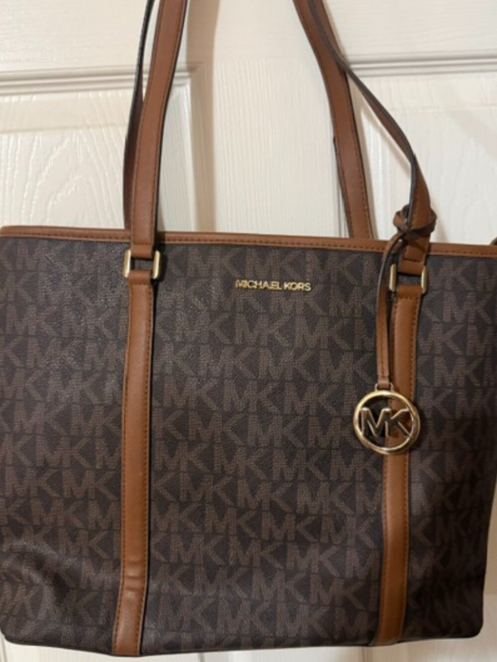 Michael Kors Signature Logo Brown Tote Bag Large Shoulder Purse SKU079